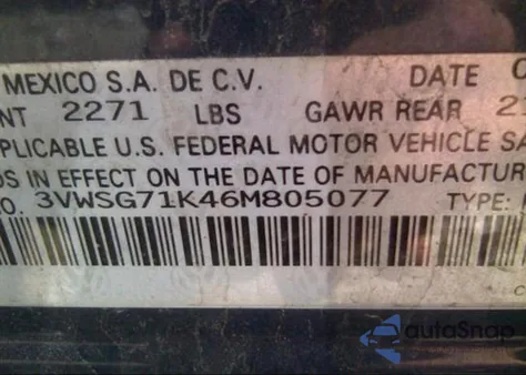 2006 Volkswagen Jetta 2.5 из США, поврежденный, VIN 3VWSG71K46M805077